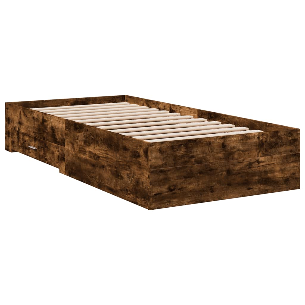 Bed Frame with Drawers without Mattress Smoked Oak 100x200 cm
