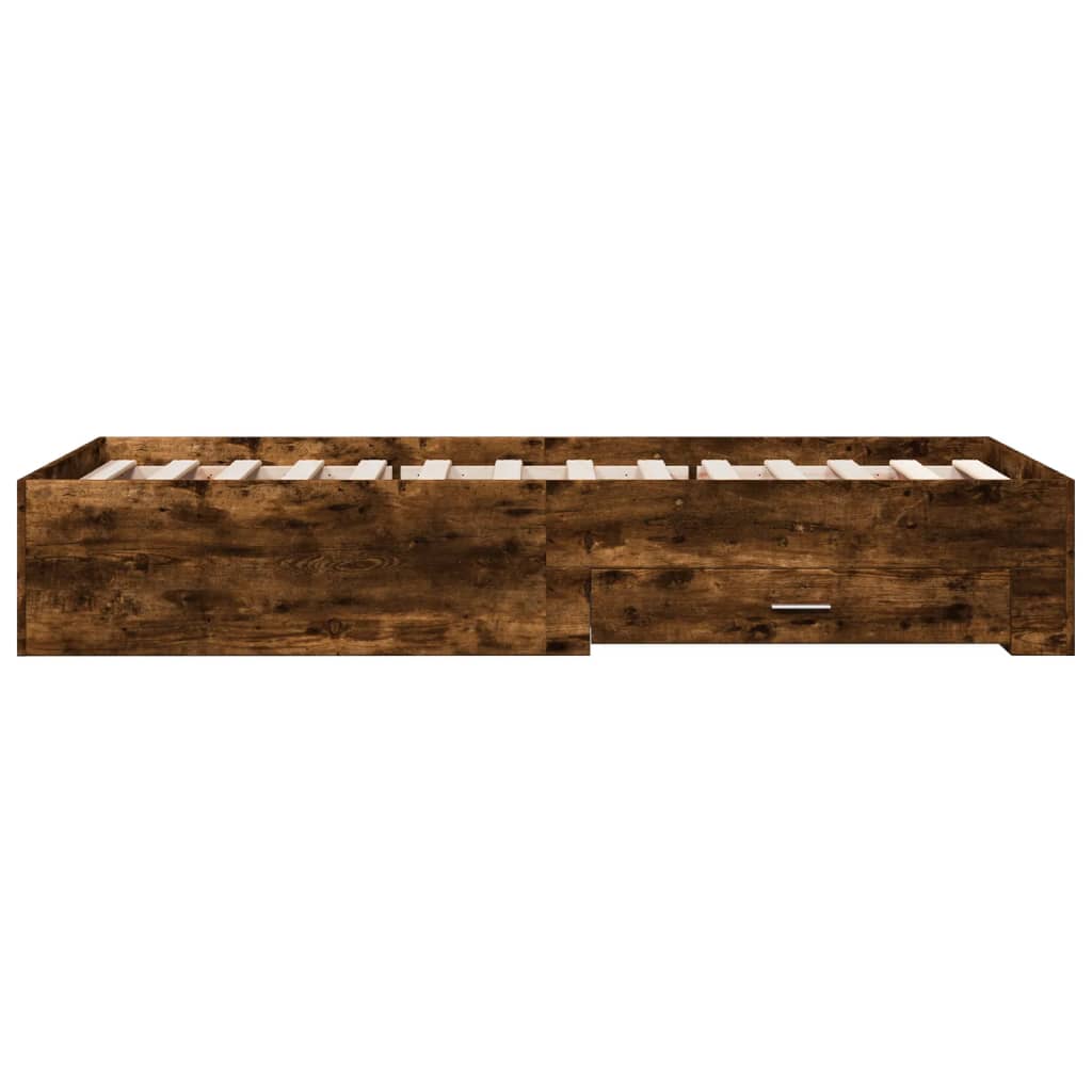 Bed Frame with Drawers without Mattress Smoked Oak 100x200 cm