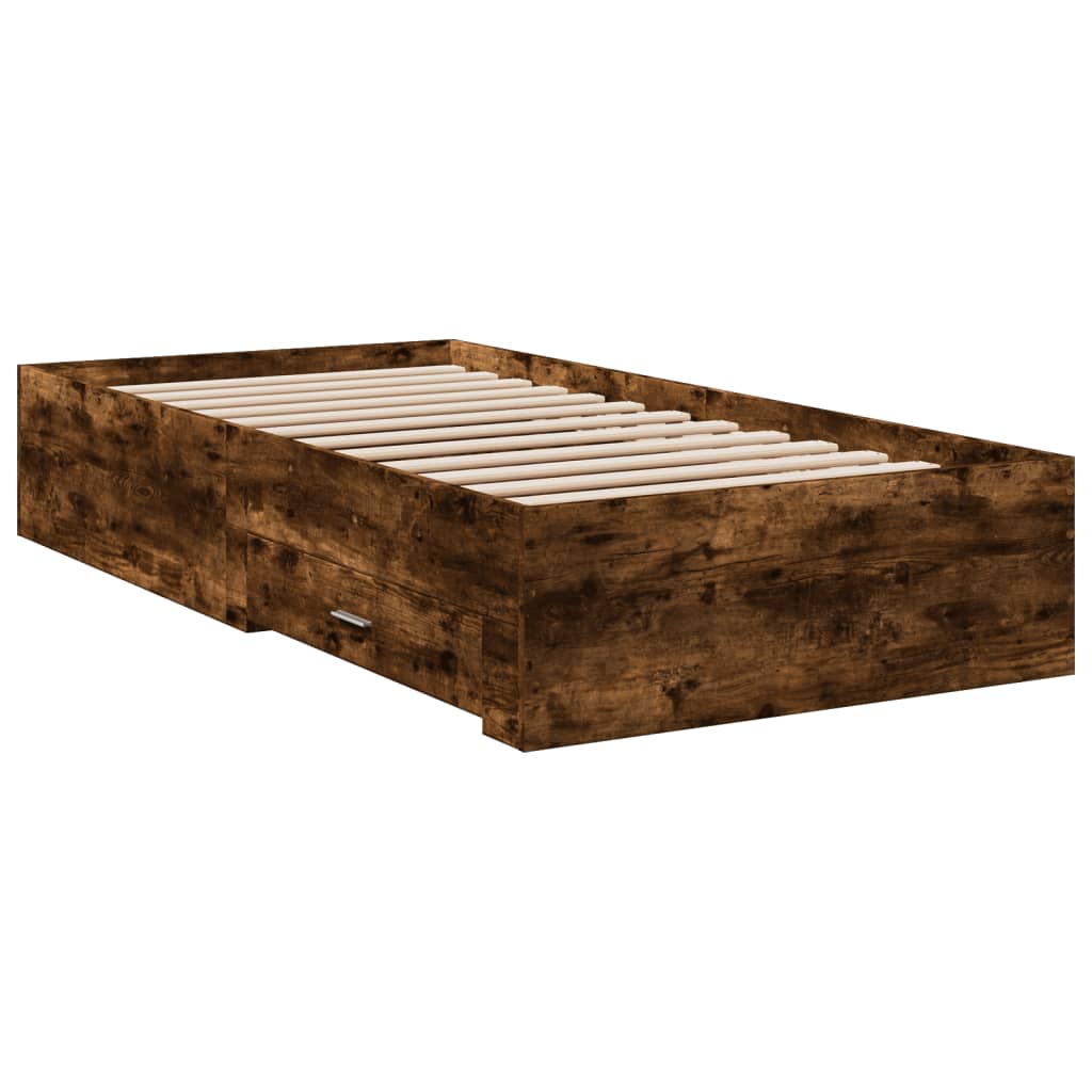 Bed Frame with Drawers without Mattress Smoked Oak 100x200 cm