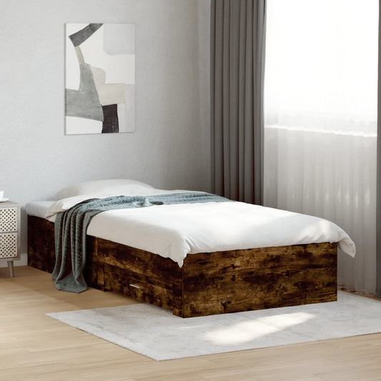 Bed Frame with Drawers without Mattress Smoked Oak 100x200 cm