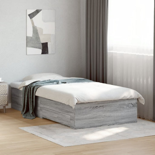 Bed Frame with Drawers without Mattress Grey Sonoma 90x200 cm