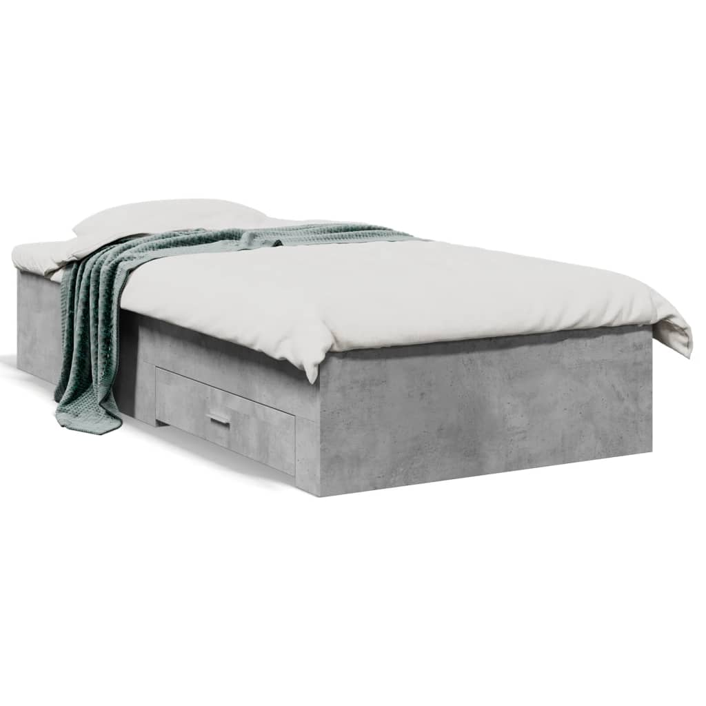 Bed Frame with Drawers without Mattress Concrete Grey 75x190 cm Small Single