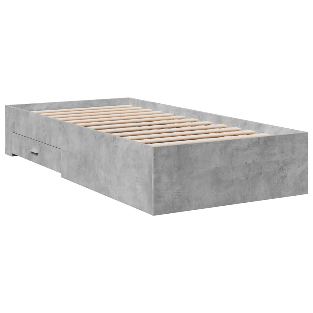 Bed Frame with Drawers without Mattress Concrete Grey 75x190 cm Small Single