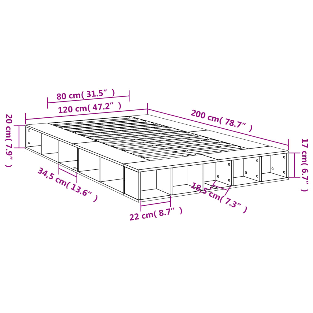 Bed Frame without Mattress White 120x200 cm