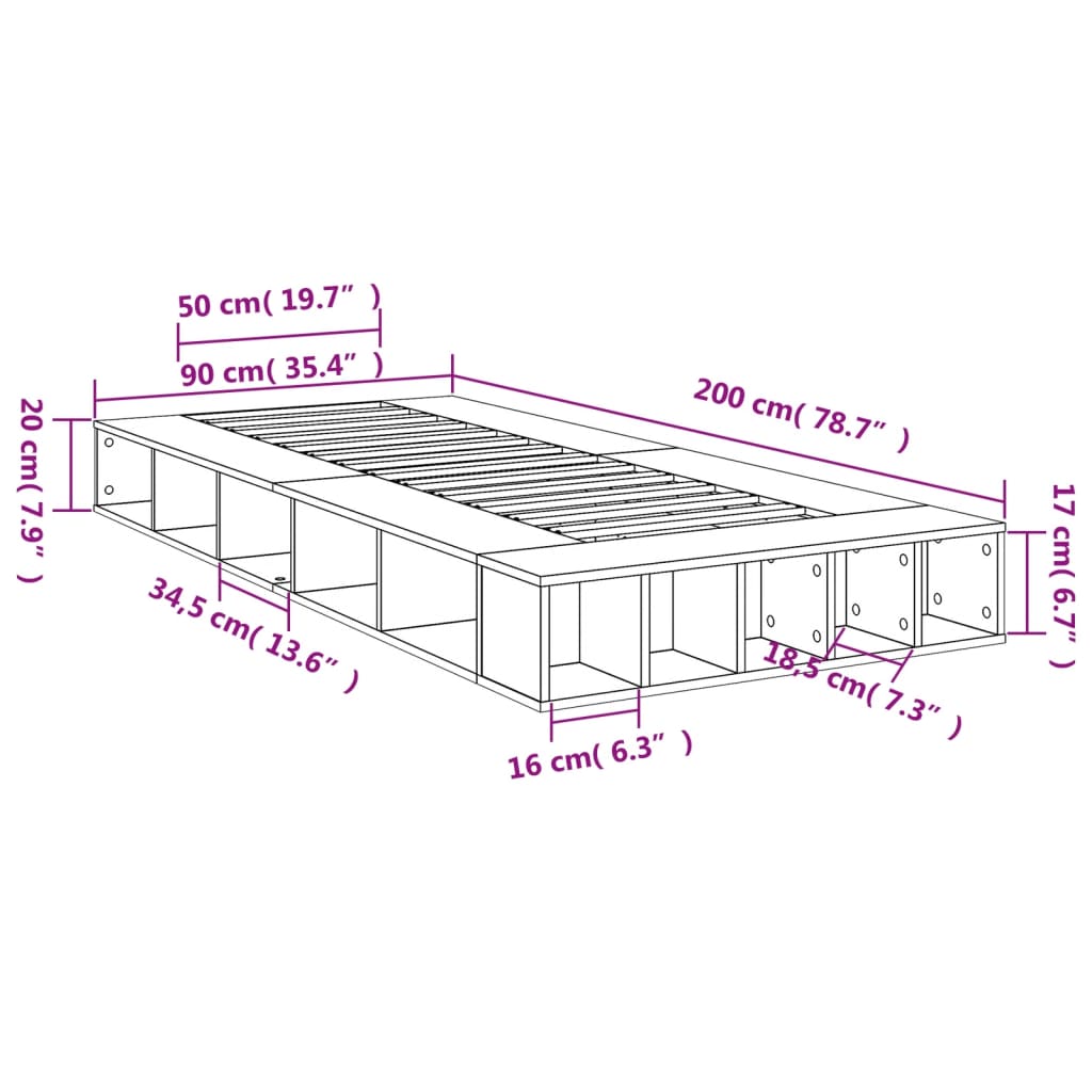 Bed Frame without Mattress Concrete Grey 90x200 cm