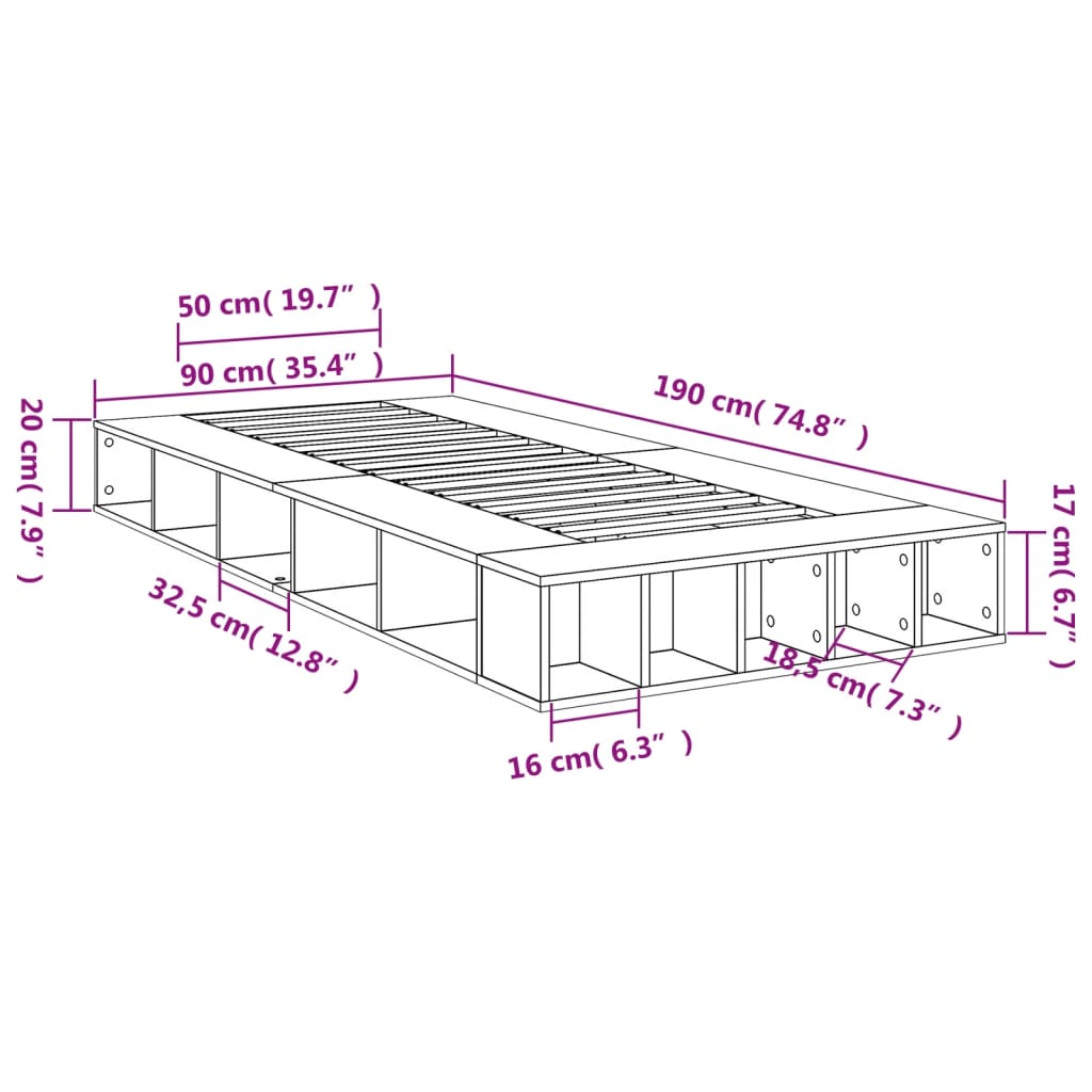 Bed Frame without Mattress Brown Oak 90x190 cm Single