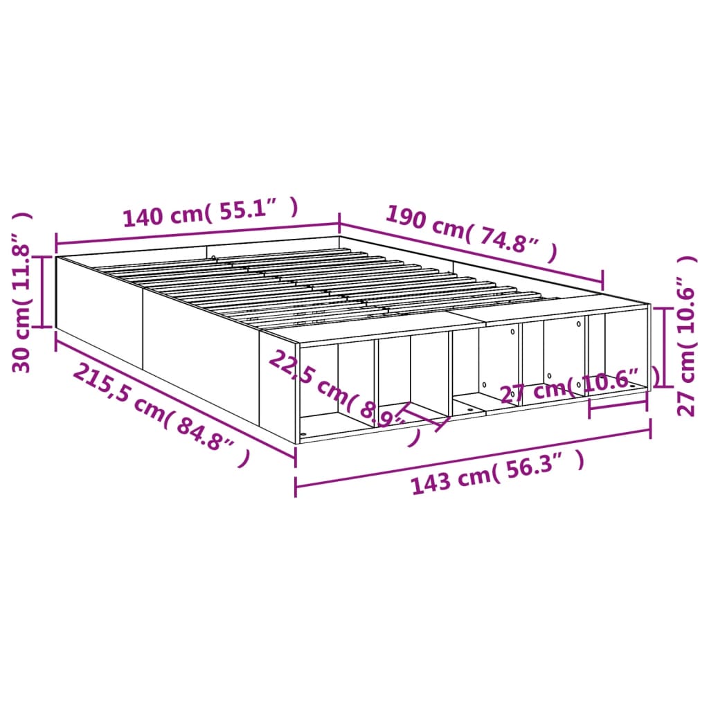 Bed Frame without Mattress Concrete Grey 140x190 cm