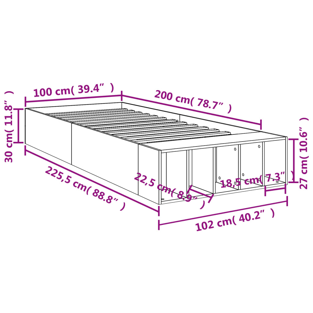 Bed Frame without Mattress Sonoma Oak 100x200 cm