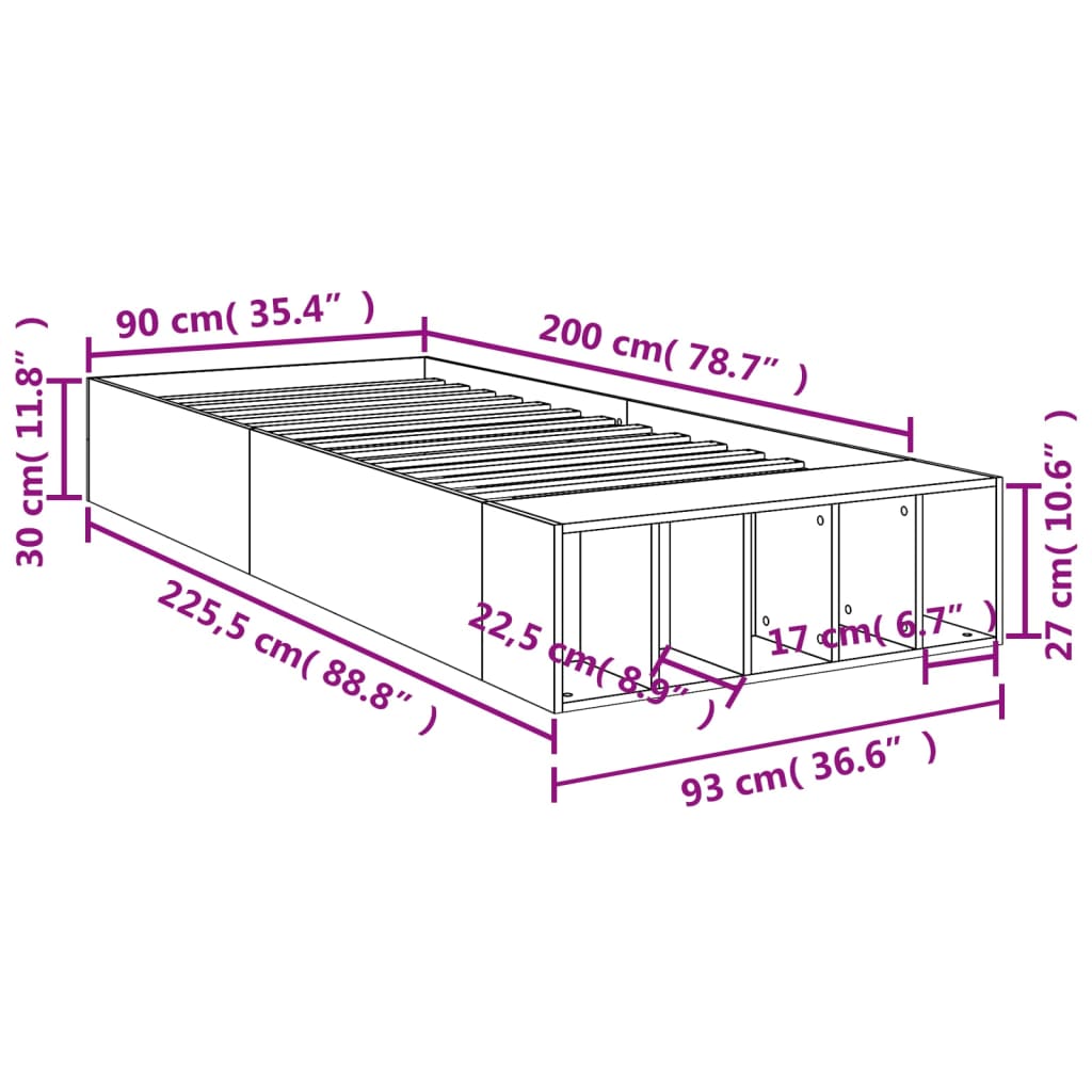 Bed Frame without Mattress White 90x200 cm