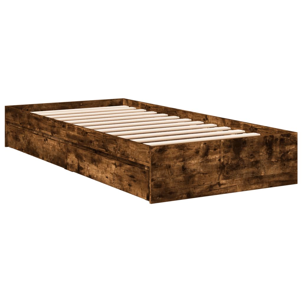 Bed Frame with Drawers without Mattress Smoked Oak 90x200 cm