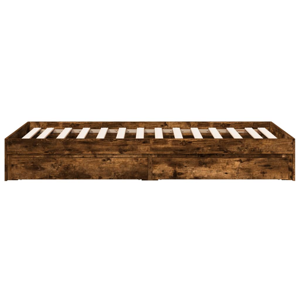 Bed Frame with Drawers without Mattress Smoked Oak 90x200 cm
