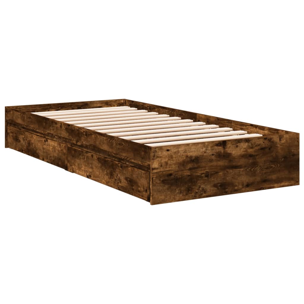 Bed Frame with Drawers without Mattress Smoked Oak 90x200 cm