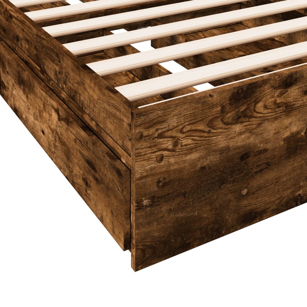 Bed Frame with Drawers without Mattress Smoked Oak 90x200 cm