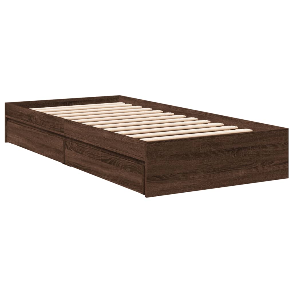 Bed Frame with Drawers without Mattress Brown Oak 90x190 cm Single