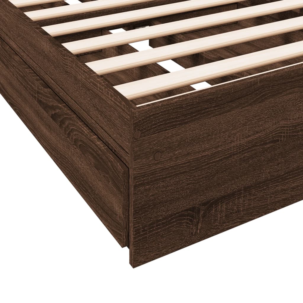 Bed Frame with Drawers without Mattress Brown Oak 90x190 cm Single