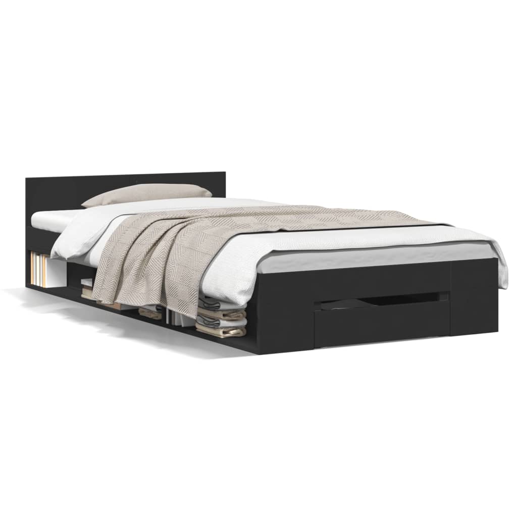 Bed Frame with Drawer without Mattress Black 100x200 cm