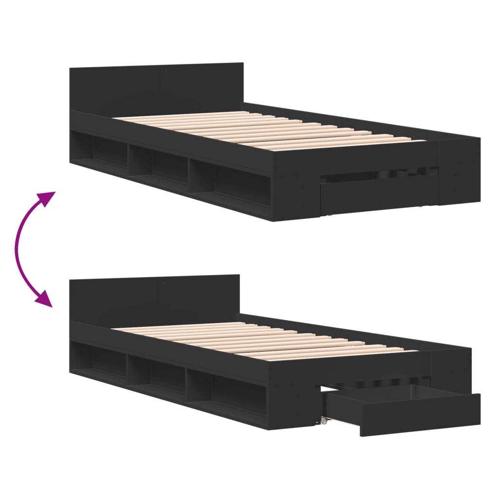 Bed Frame with Drawer without Mattress Black 100x200 cm