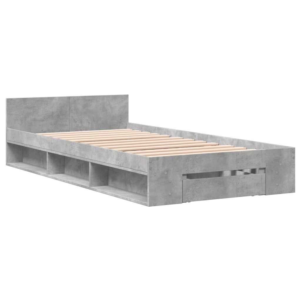 Bed Frame with Drawer without Mattress Concrete Grey 100x200 cm