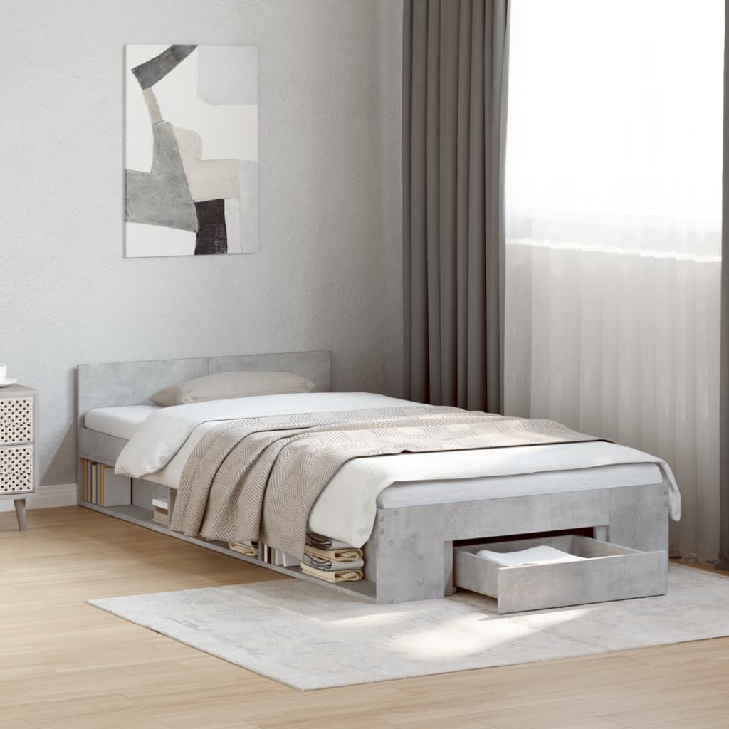 Bed Frame with Drawer without Mattress Concrete Grey 100x200 cm