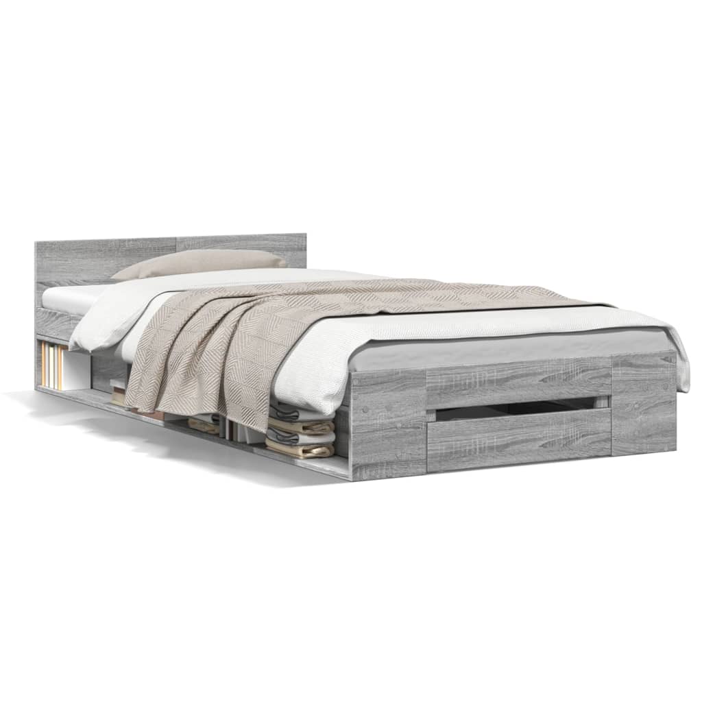Bed Frame with Drawer without Mattress Grey Sonoma 100x200 cm