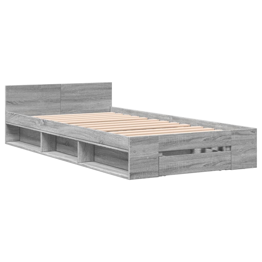 Bed Frame with Drawer without Mattress Grey Sonoma 100x200 cm