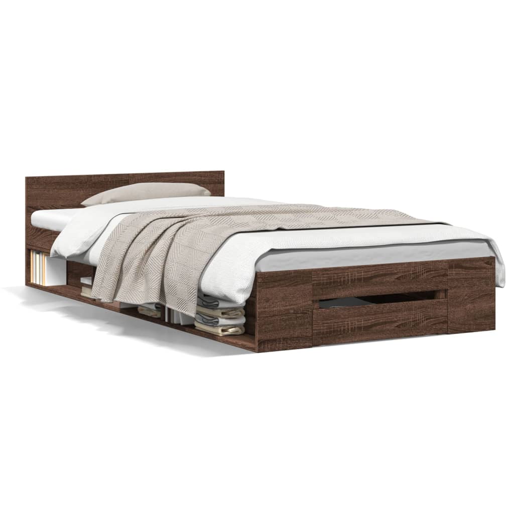 Bed Frame with Drawer without Mattress Brown Oak 90x200 cm