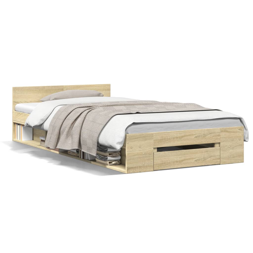 Bed Frame with Drawer without Mattress Sonoma Oak 75x190 cm Small Single