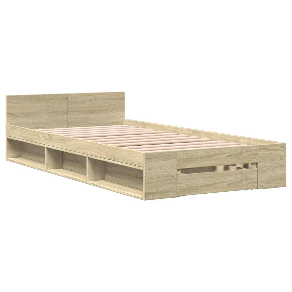 Bed Frame with Drawer without Mattress Sonoma Oak 75x190 cm Small Single
