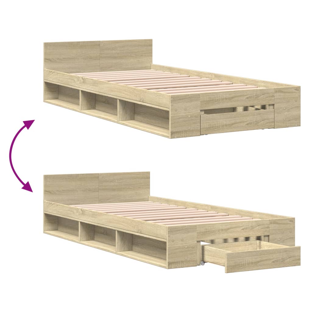 Bed Frame with Drawer without Mattress Sonoma Oak 75x190 cm Small Single