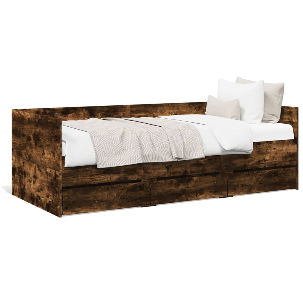 Daybed with Drawers without Mattress Smoked Oak 90x200 cm