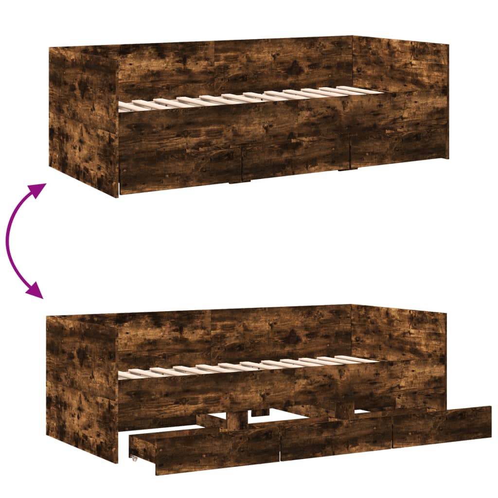 Daybed with Drawers without Mattress Smoked Oak 90x200 cm