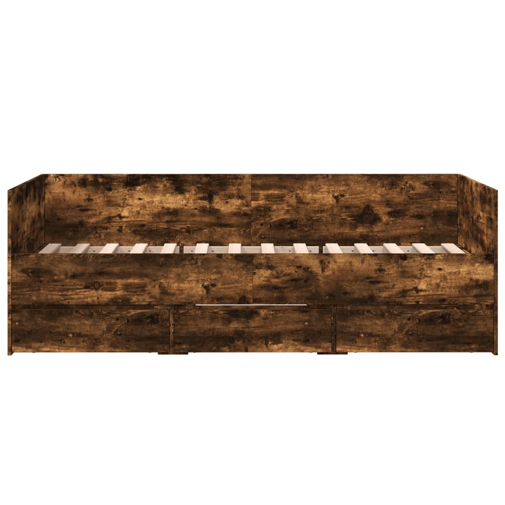 Daybed with Drawers without Mattress Smoked Oak 90x190 cm Single