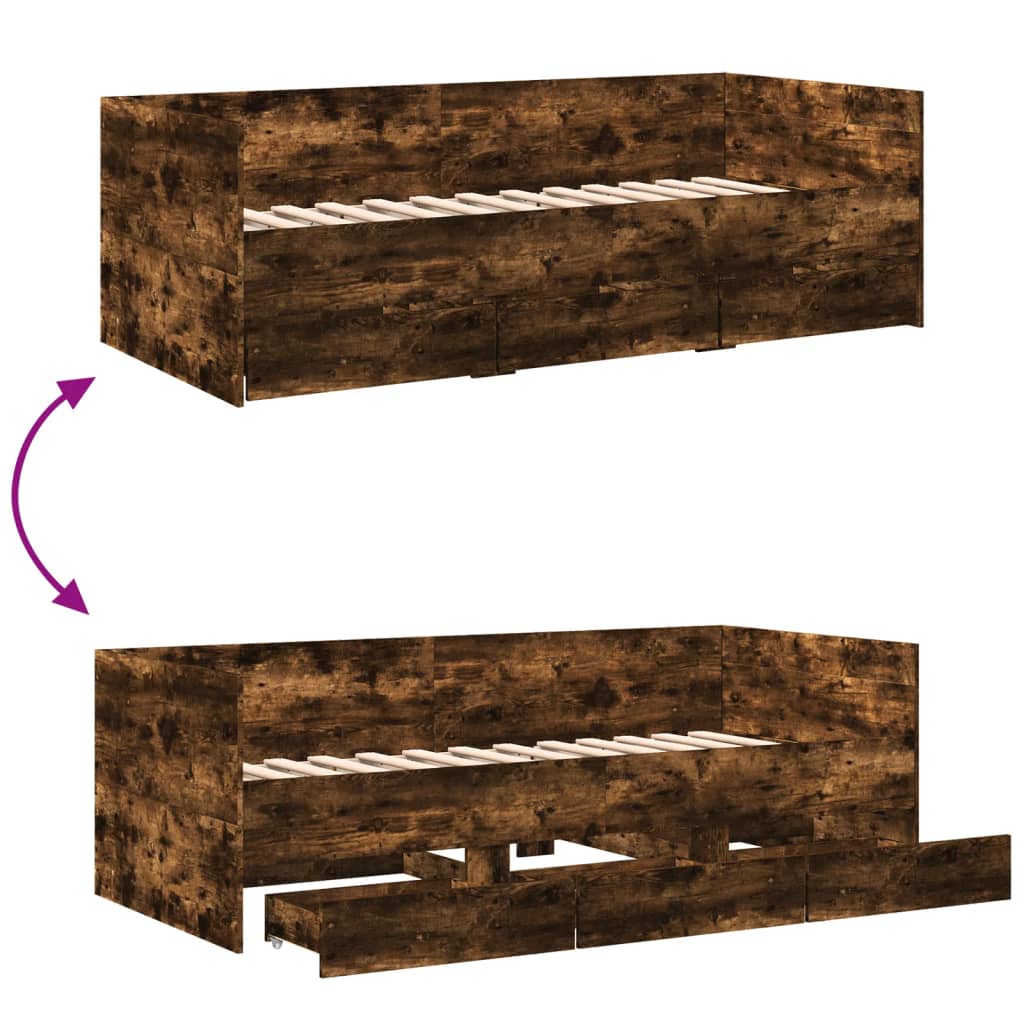 Daybed with Drawers without Mattress Smoked Oak 90x190 cm Single