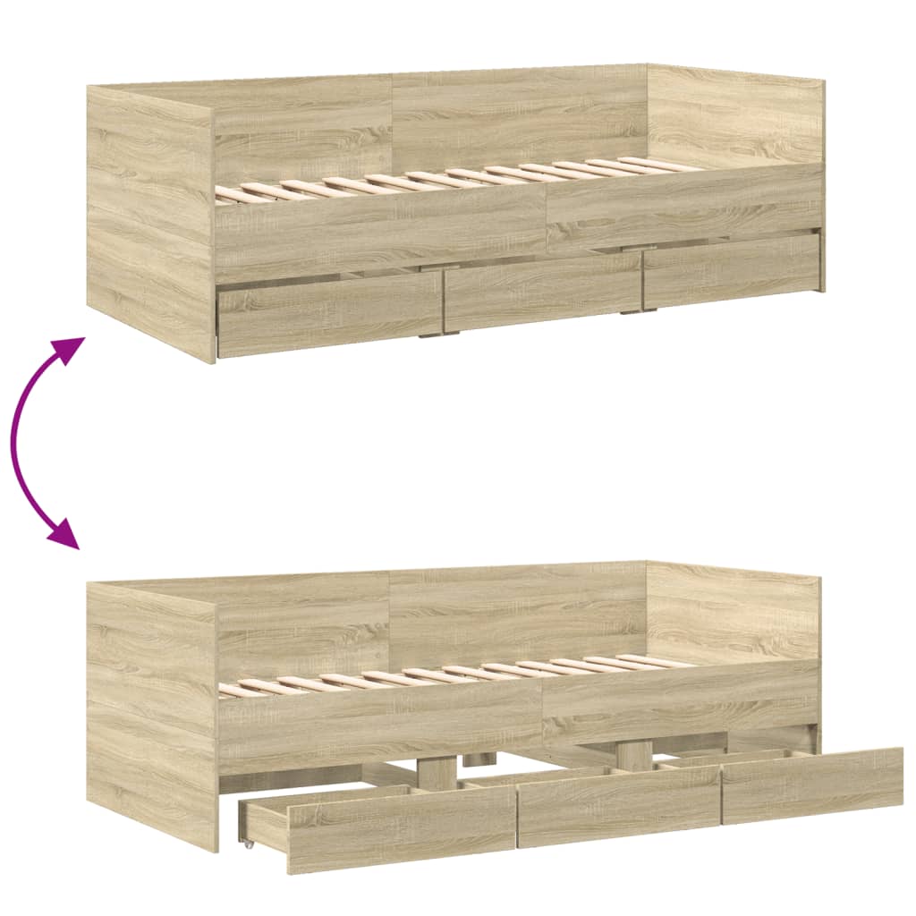 Daybed with Drawers without Mattress Sonoma Oak 75x190 cm Small Single