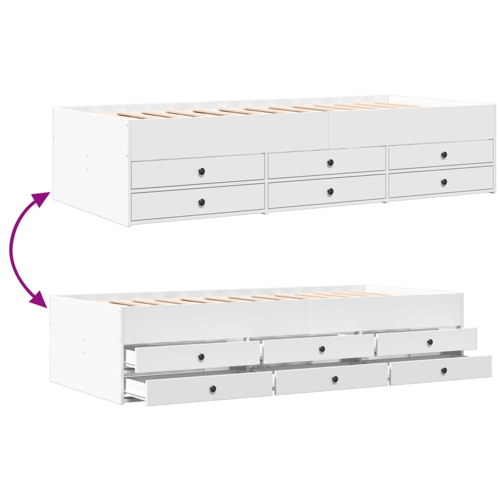 Daybed with Drawers without Mattress White 90x200 cm