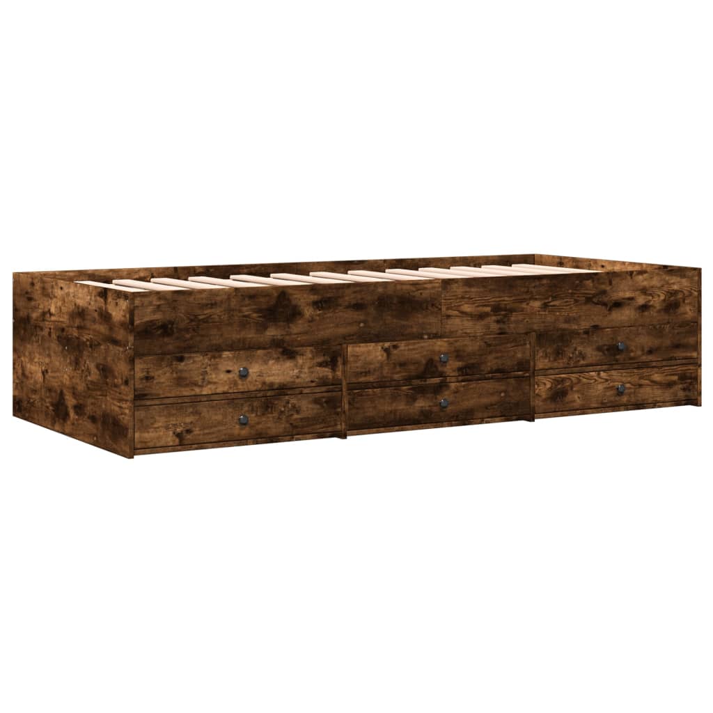 Daybed with Drawers without Mattress Smoked Oak 90x190 cm Single