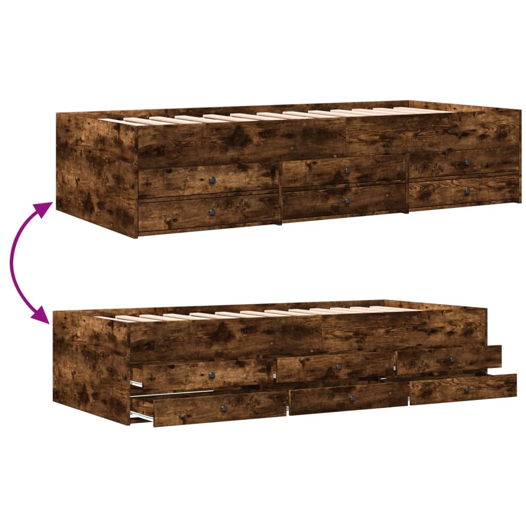 Daybed with Drawers without Mattress Smoked Oak 90x190 cm Single