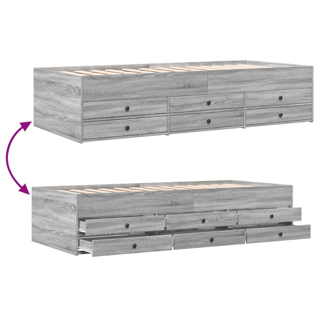 Daybed with Drawers without Mattress Grey Sonoma 90x190 cm Single
