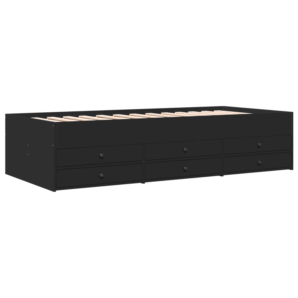Daybed with Drawers without Mattress Black 75x190 cm Small Single