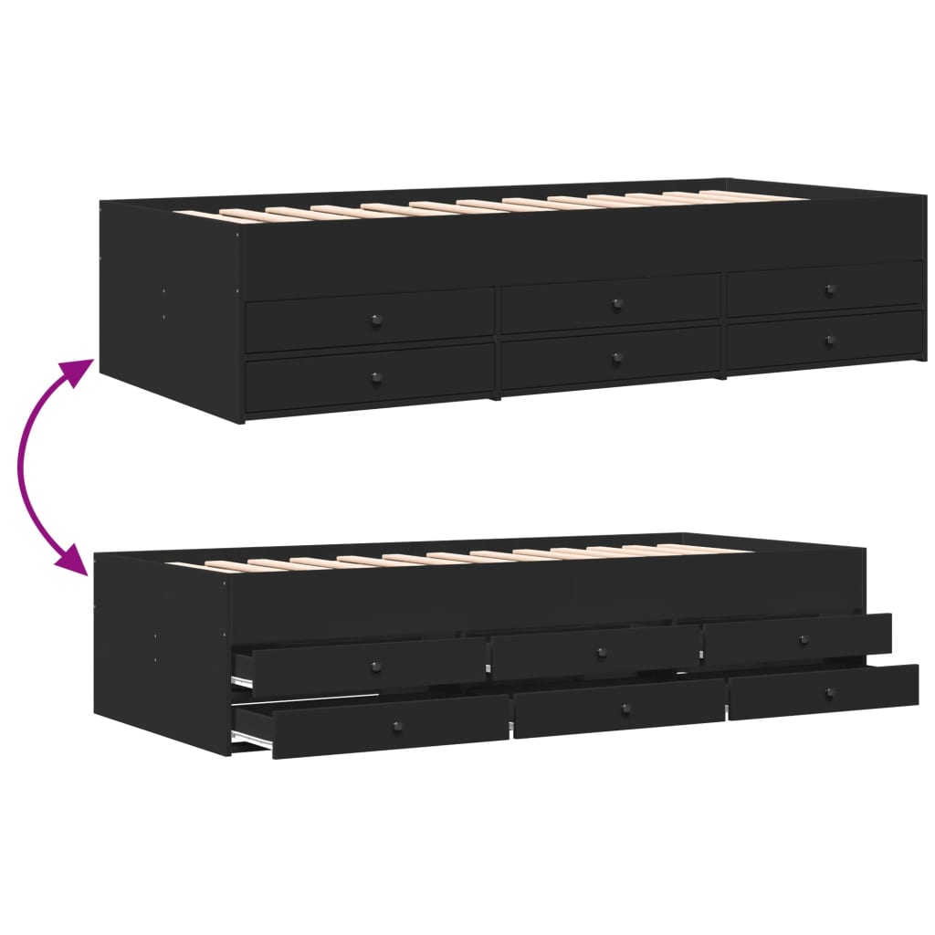 Daybed with Drawers without Mattress Black 75x190 cm Small Single