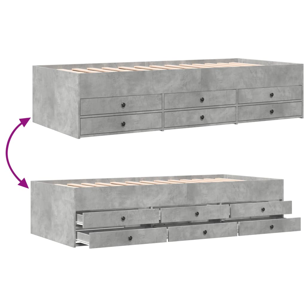 Daybed with Drawers without Mattress Concrete Grey 75x190 cm Small Single