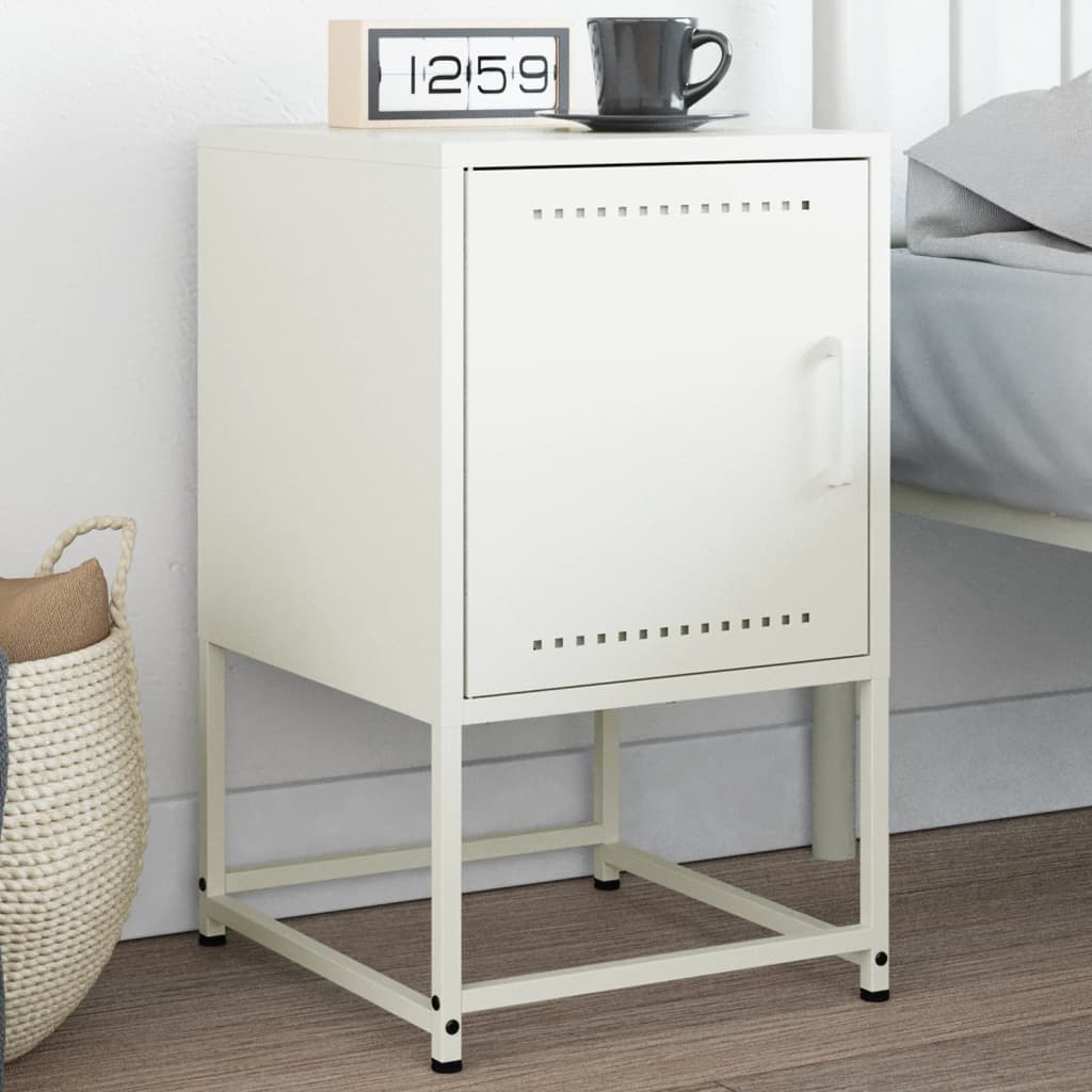 Bedside Cabinet White 36x39x60.5 cm Steel