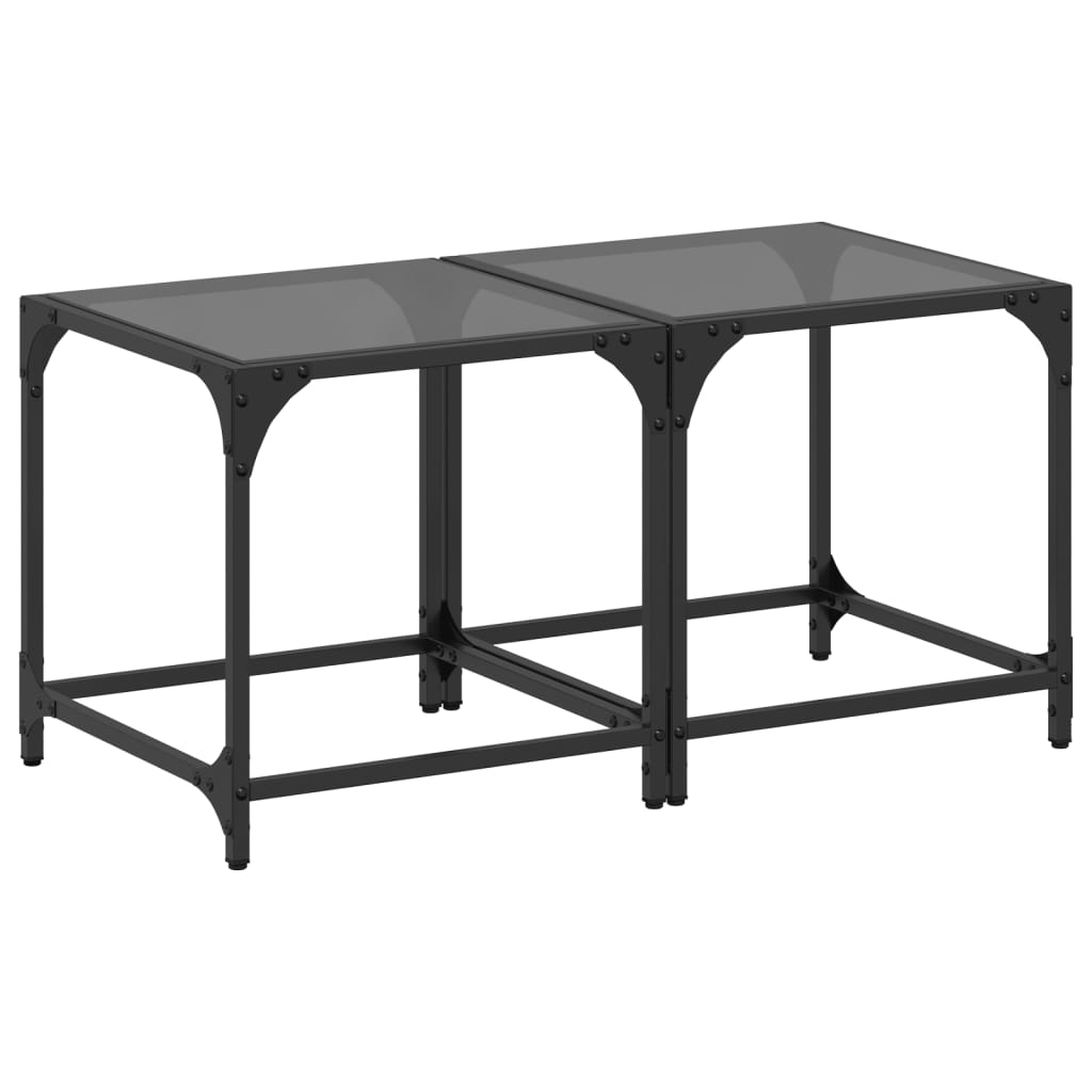 Coffee Tables with Black Glass Top 2 pcs 40x40x40 cm Steel