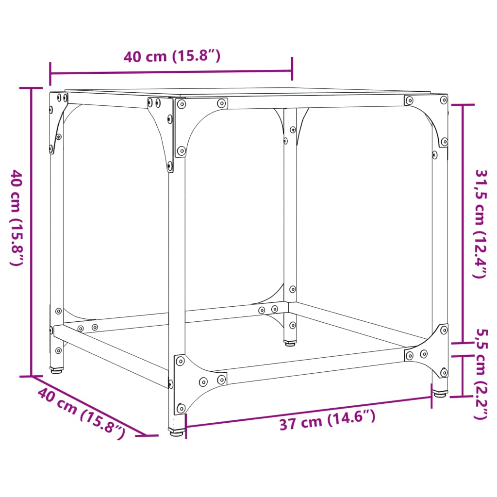 Coffee Tables with Black Glass Top 2 pcs 40x40x40 cm Steel