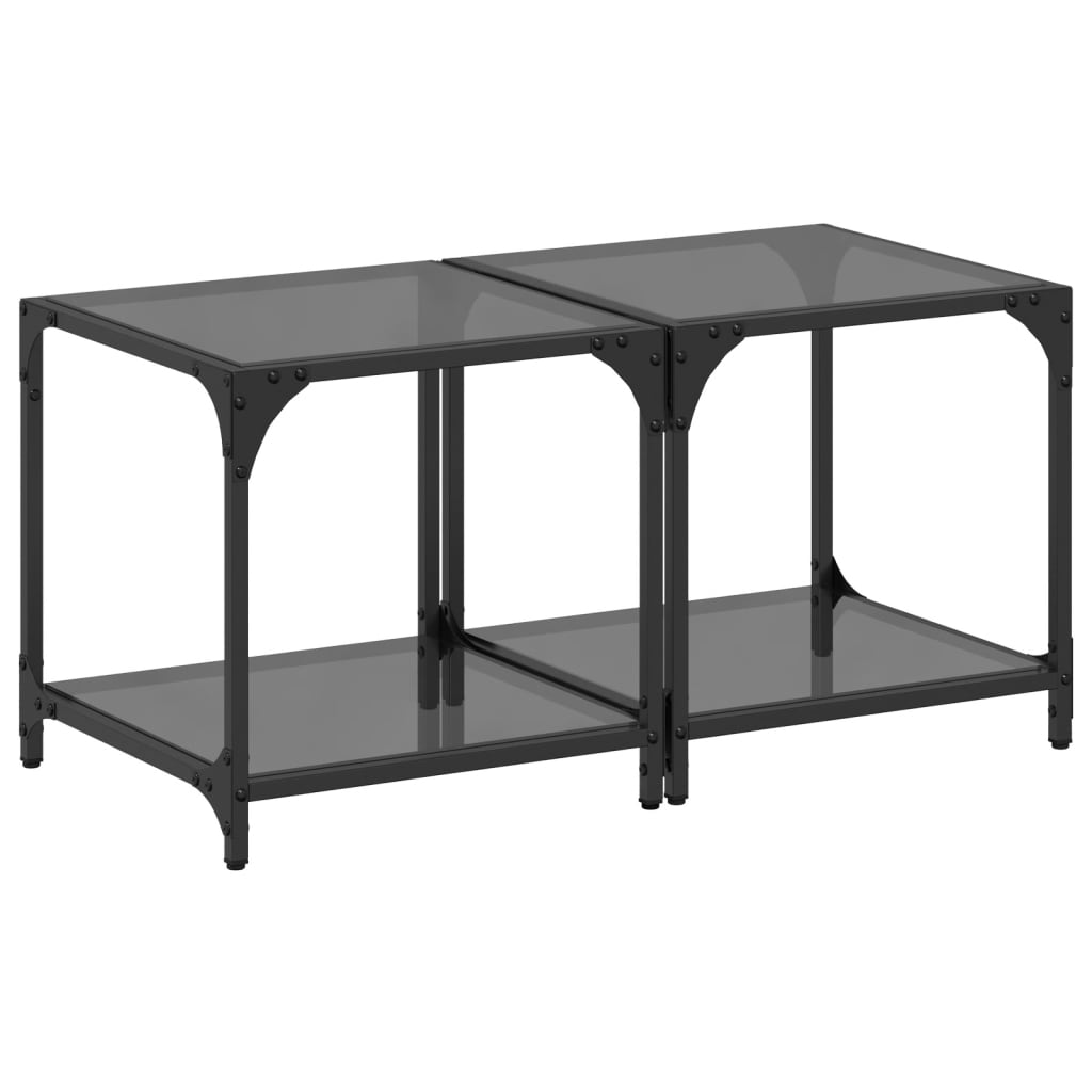 Coffee Tables with Black Glass Top 2 pcs 40x40x40 cm Steel