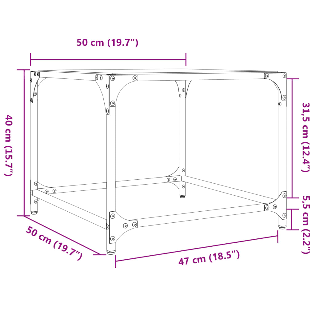 Coffee Tables with Transparent Glass Top 2 pcs 50x50x40 cm Steel