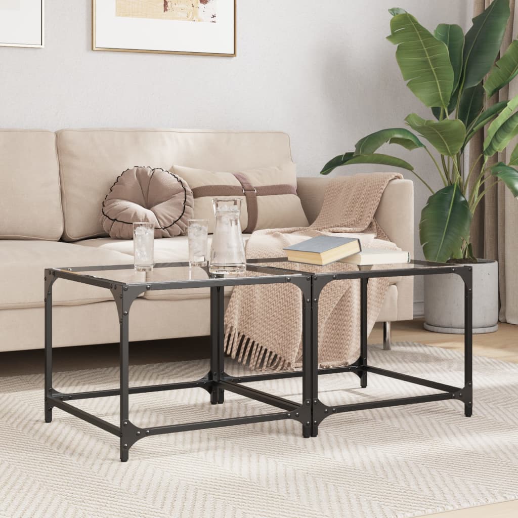 Coffee Tables with Transparent Glass Top 2 pcs 50x50x40 cm Steel