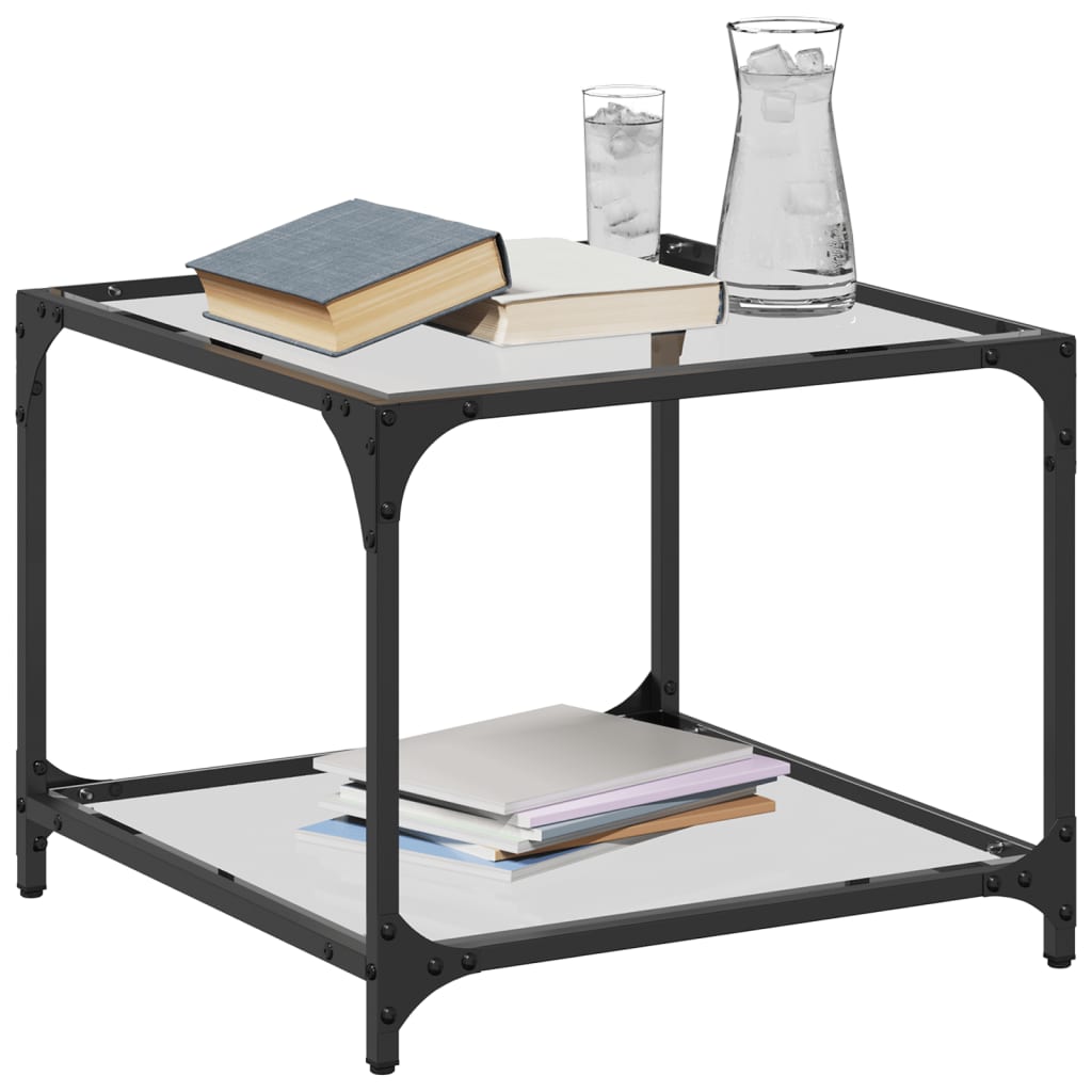 Coffee Tables with Transparent Glass Top 2 pcs 50x50x40 cm Steel
