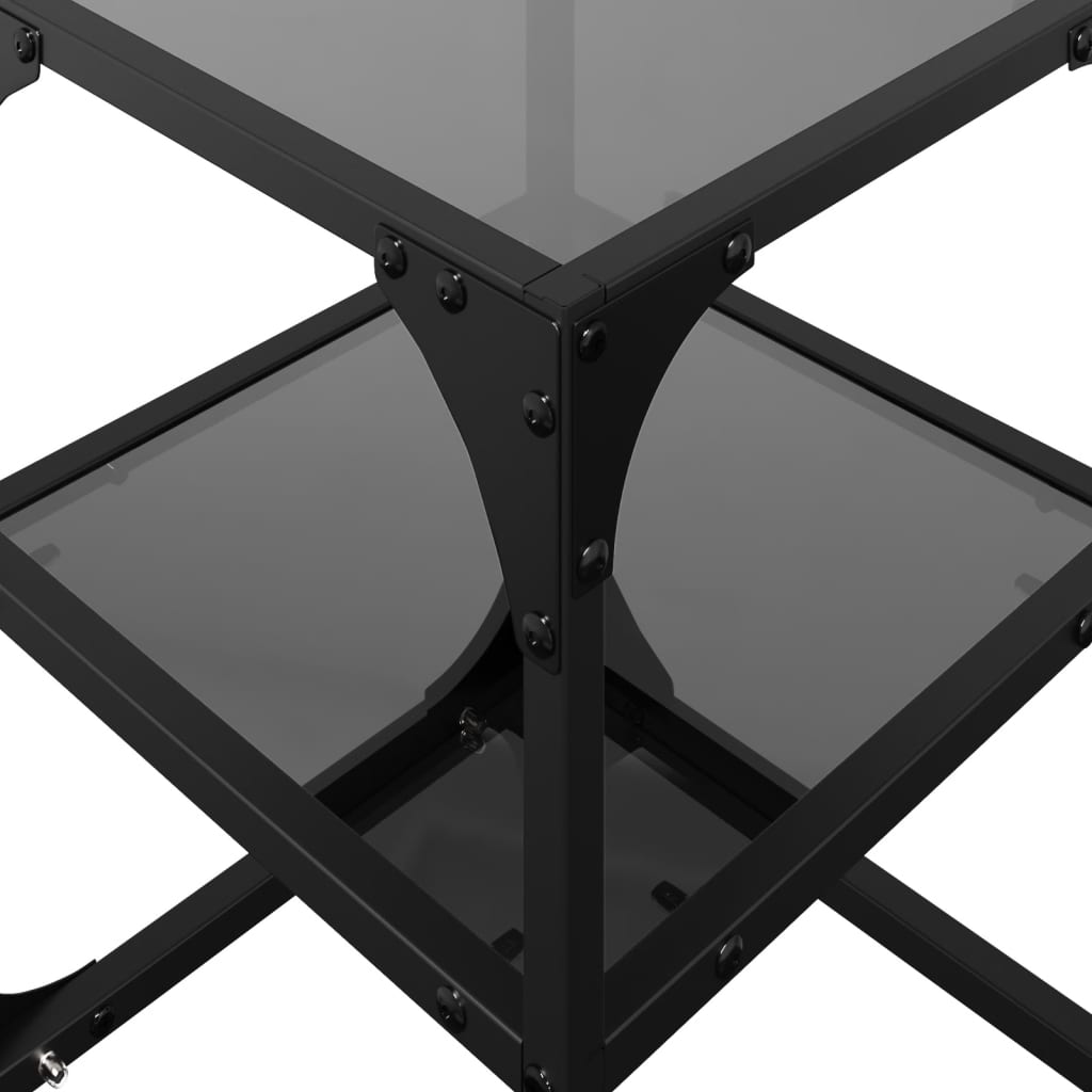 Coffee Tables with Black Glass Top 2 pcs 30x30x45 cm Steel