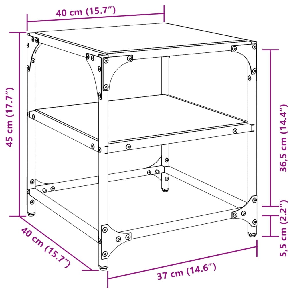 Coffee Tables with Transparent Glass Top 2 pcs 40x40x45 cm Steel